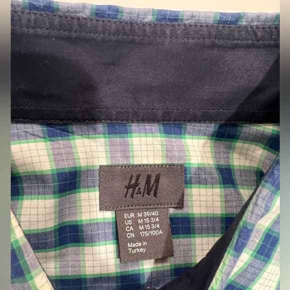 H&M Men's Plaid and Checkered button down Shirts - Green and blue size M - Picture 4 of 7